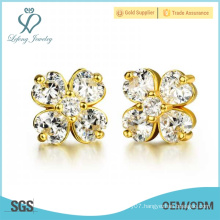 2015 Christmas gift newest design fashionable gold plating flower earring stud with cz crystal